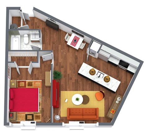 Floor plan for 1 bed, 1 bath, 655 sqft